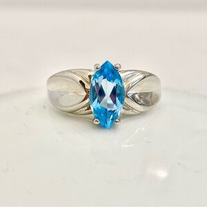 Vintage 925 Sterling Silver Blue Topaz Ring Marquis Cut